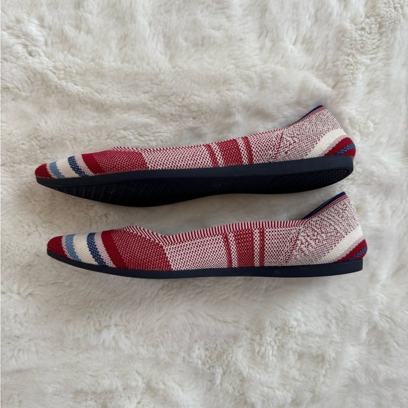 Rothy's The Point Red Varsity Stripe Nautical Preppy Ballet Flats Size 8 - Picture 3 of 7